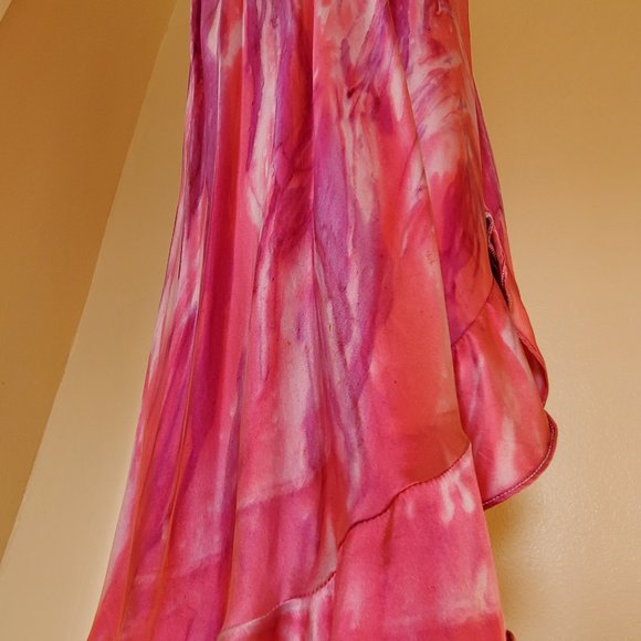 Silk ruffle Short Dress 4 6 8 bridesmaid party tie dyed painted purple pink blue - Picture 4 of 7
